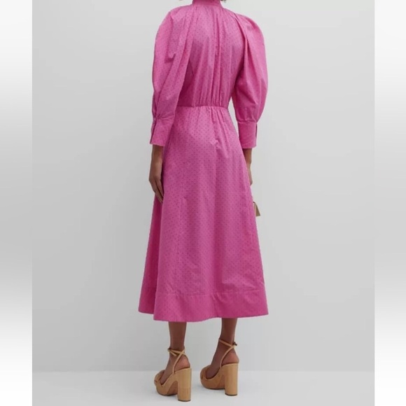 CRIDA | Milano Women's Pink Busseto Blouson-Sleeve Swiss Dot Dress Size 8 - Picture 2 of 12